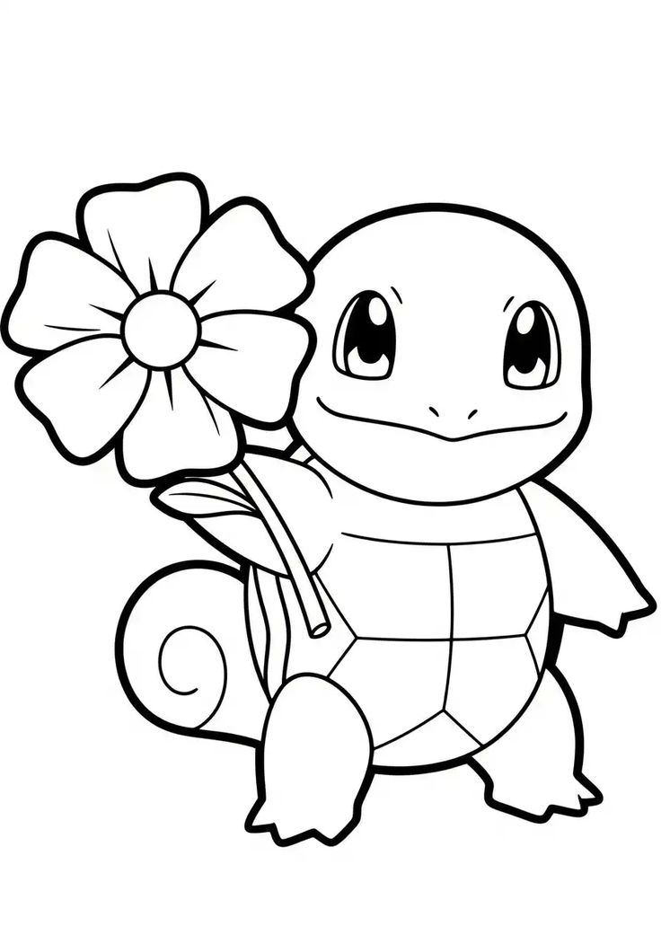 Ver dibujo completo de Squirtle con Flor para colorear Dibujo de Squirtle con Flor para colorear e imprimir gratis - Plantilla en alta calidad
