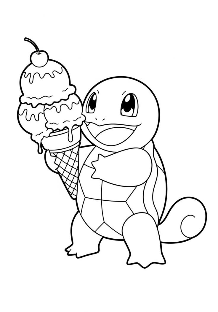 Ver dibujo completo de Squirtle con Helado para colorear Dibujo de Squirtle con Helado para colorear e imprimir gratis - Plantilla en alta calidad