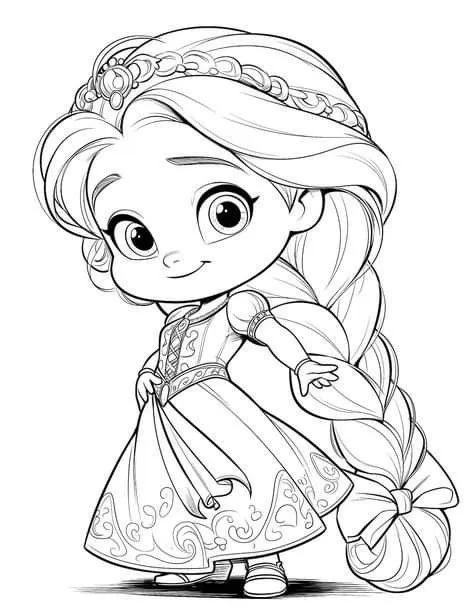 Ver dibujo completo de Rapunzel Chibi con Corona para colorear Dibujo de Rapunzel Chibi con Corona para colorear e imprimir gratis - Plantilla en alta calidad