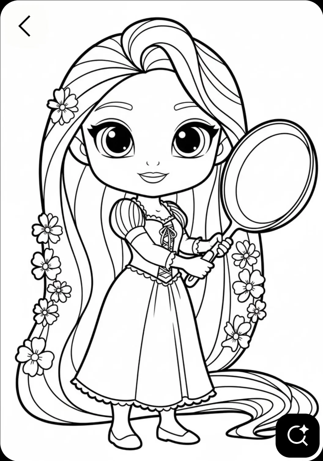 Ver dibujo completo de Rapunzel Chibi con Sartén para colorear Rapunzel Chibi con Sartén para colorear - Dibujo de Rapunzel para imprimir gratis
