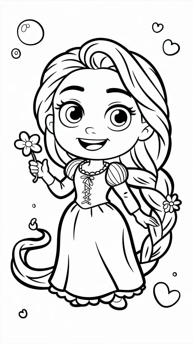 Ver dibujo completo de Rapunzel Chibi para colorear Dibujo de Rapunzel Chibi para colorear e imprimir gratis - Plantilla en alta calidad