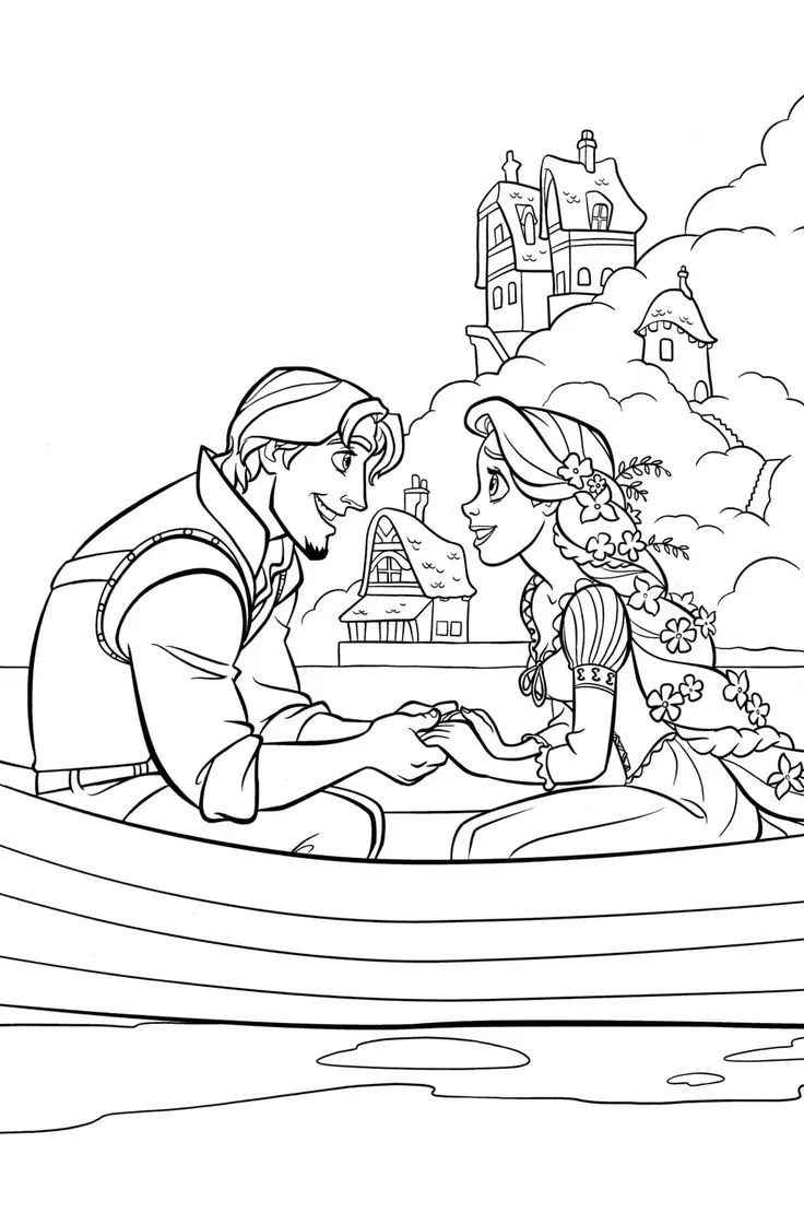 Dibujo relacionado de Rapunzel y Flynn en Barca para colorear