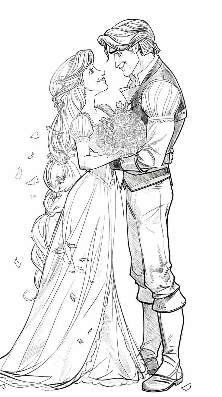 Dibujo relacionado de Rapunzel y Flynn en su Boda para colorear