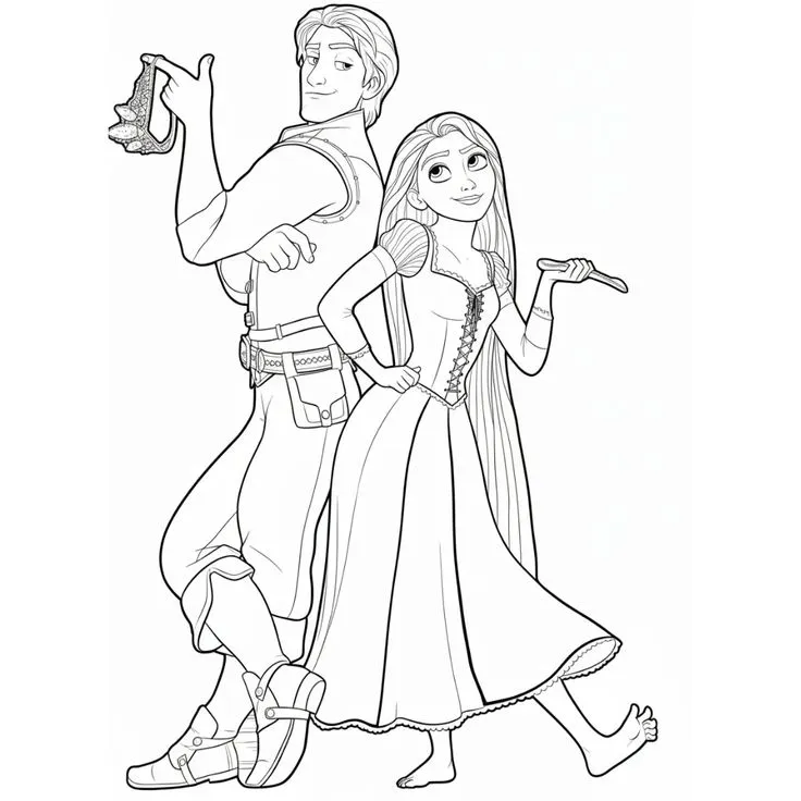 Ver dibujo completo de Rapunzel y Flynn con la Corona para colorear Rapunzel y Flynn con la Corona para colorear - Dibujo de Rapunzel para imprimir gratis