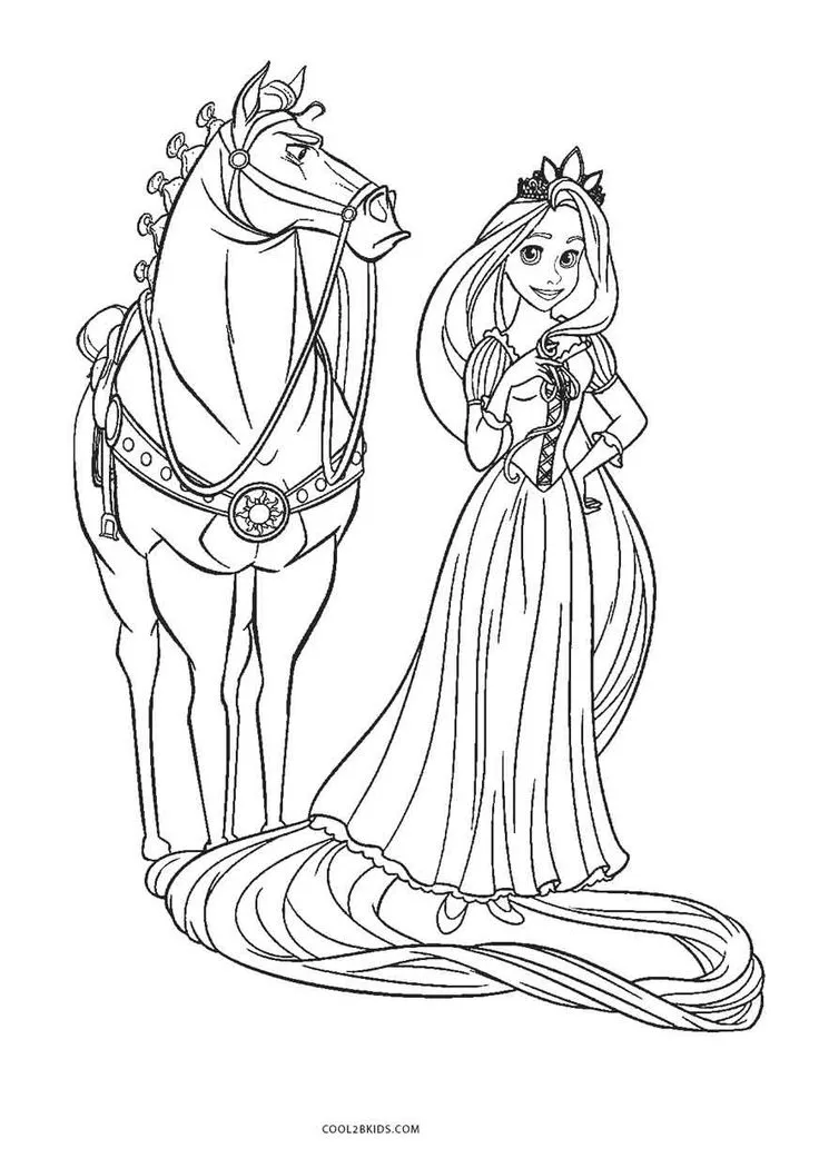 Ver dibujo completo de Rapunzel y Maximus para colorear Dibujo de Rapunzel y Maximus para colorear e imprimir gratis - Plantilla en alta calidad