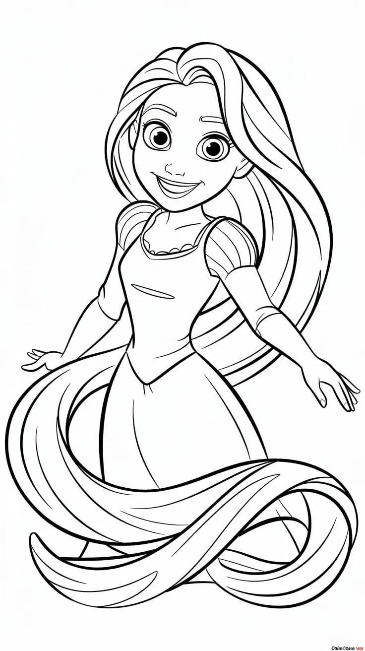 Ver dibujo completo de Rapunzel Sonriente para colorear Dibujo de Rapunzel Sonriente para colorear e imprimir gratis - Plantilla en alta calidad
