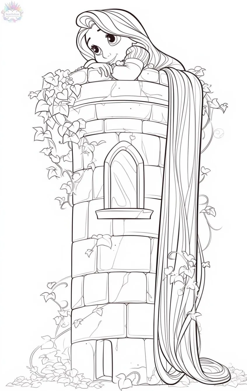 Ver dibujo completo de Rapunzel en la Torre para colorear Rapunzel en la Torre para colorear - Dibujo de Rapunzel para imprimir gratis