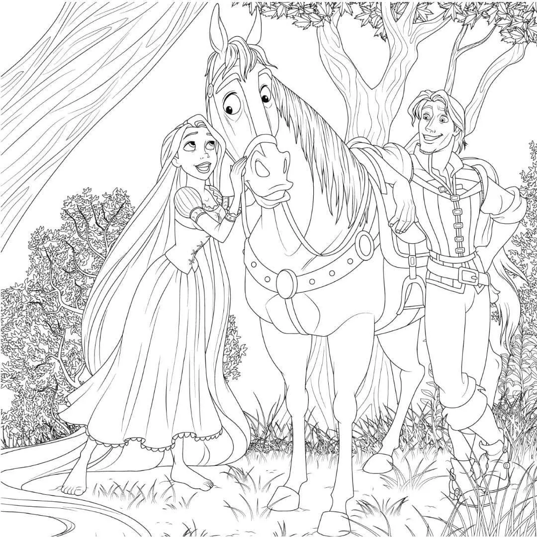 Ver dibujo completo de Rapunzel en la Ventana con Pascal para colorear Rapunzel en la Ventana con Pascal para colorear - Dibujo de Rapunzel para imprimir gratis
