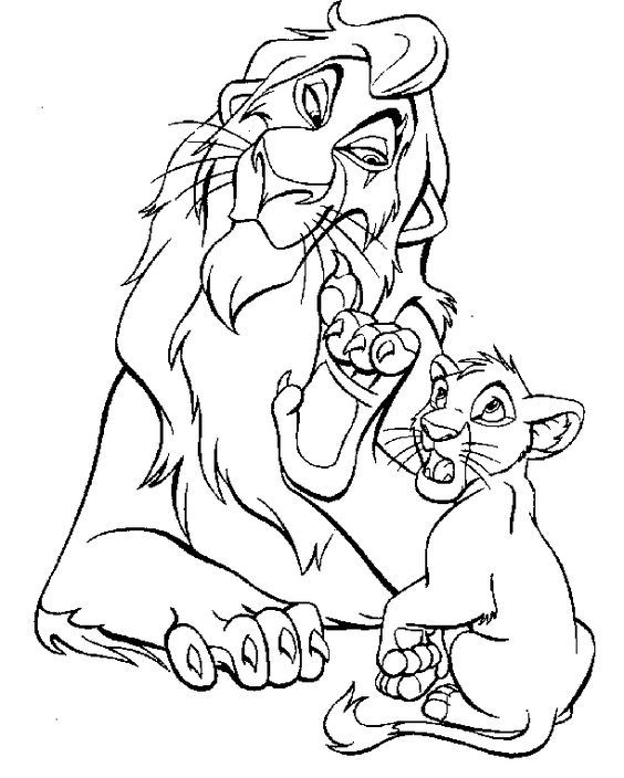 Mufasa y Simba Sentados para colorear HD fácil y bonito - Descarga e imprime gratis - Dibujo exclusivo de El