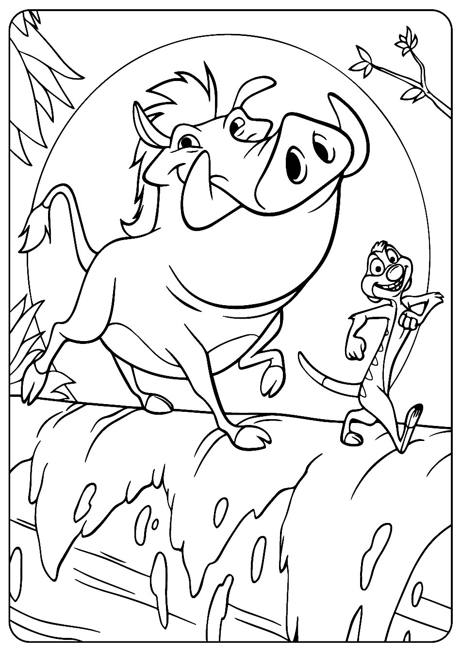 Pumba y Timón Bailando para colorear HD fácil y bonito - Descarga e imprime gratis - Dibujo exclusivo de El