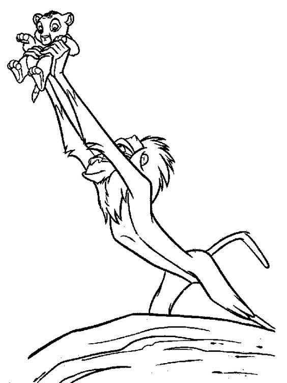 Rafiki Levantando a Simba para colorear HD fácil y bonito - Descarga e imprime gratis - Dibujo exclusivo de El