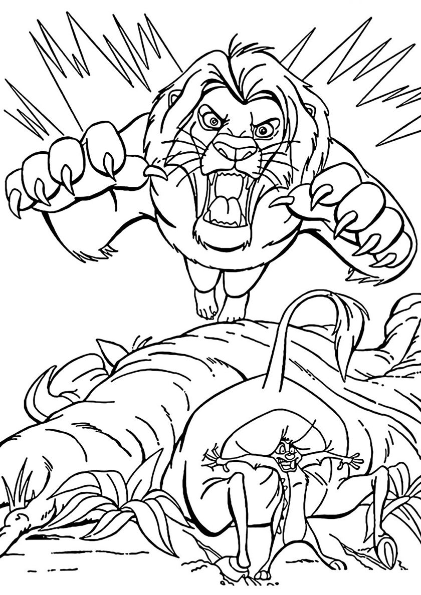 Simba Atacando a Timón para colorear HD fácil y bonito - Descarga e imprime gratis - Dibujo exclusivo de El