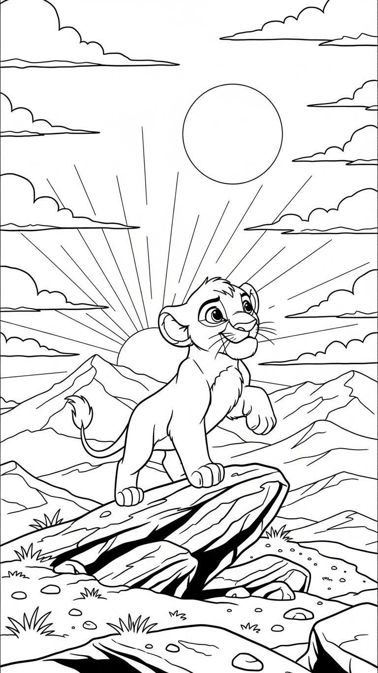 Simba Cachorro bajo el Sol para colorear HD fácil y bonito - Descarga e imprime gratis - Dibujo exclusivo de El