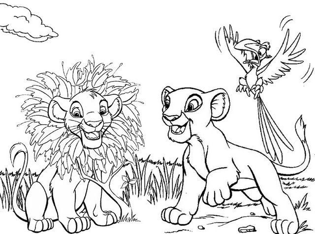 Simba, Nala y Zazú para colorear HD fácil y bonito - Descarga e imprime gratis - Dibujo exclusivo de El