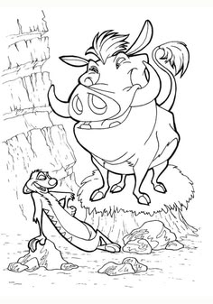 Timón y Pumba Descansando para colorear HD fácil y bonito - Descarga e imprime gratis - Dibujo exclusivo de El