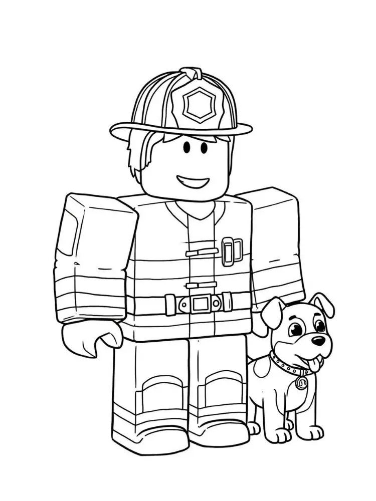 Bombero con Perro Roblox para colorear HD fácil y bonito - Descarga e imprime gratis - Dibujo exclusivo de Roblox
