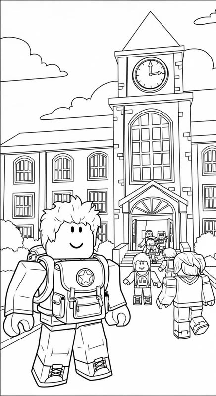 Colegio Roblox para colorear HD fácil y bonito - Descarga e imprime gratis - Dibujo exclusivo de Roblox