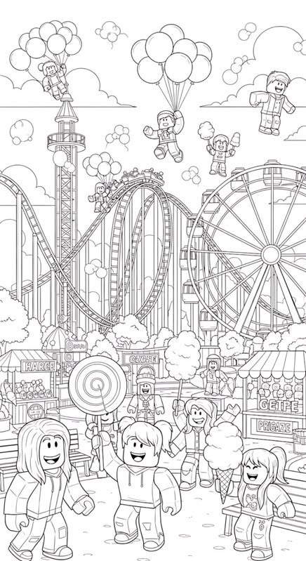 Parque de Atracciones Roblox para colorear HD fácil y bonito - Descarga e imprime gratis - Dibujo exclusivo de Roblox