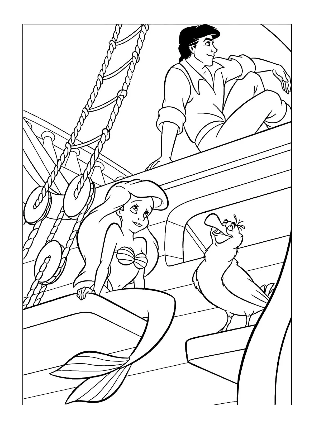 Ariel y el Barco de Eric para colorear HD fácil y bonito - Descarga e imprime gratis - Dibujo exclusivo de Sirenita