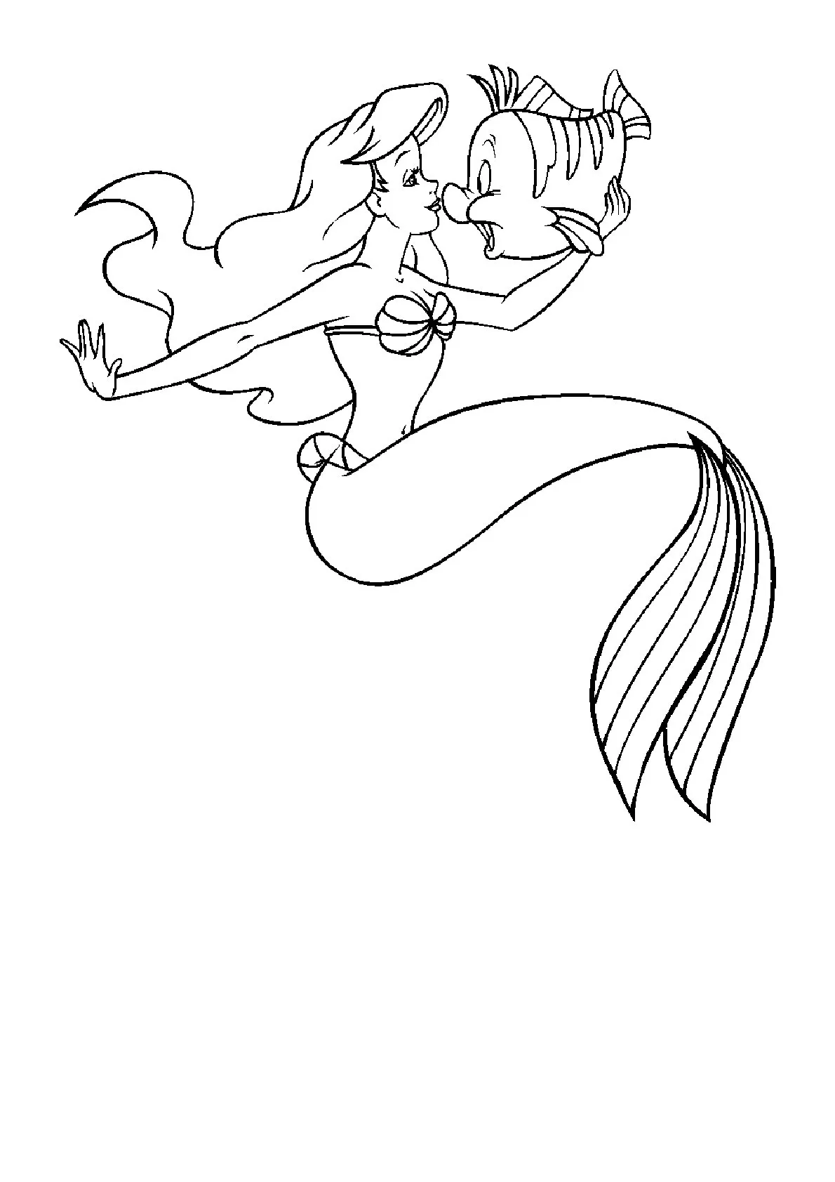 Ariel Besando a Flounder para colorear HD fácil y bonito - Descarga e imprime gratis - Dibujo exclusivo de Sirenita