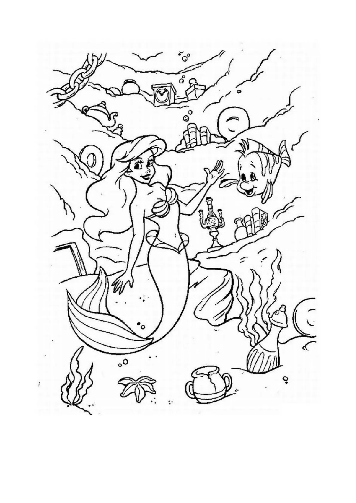 Dibujo relacionado de Ariel en su Gruta para colorear