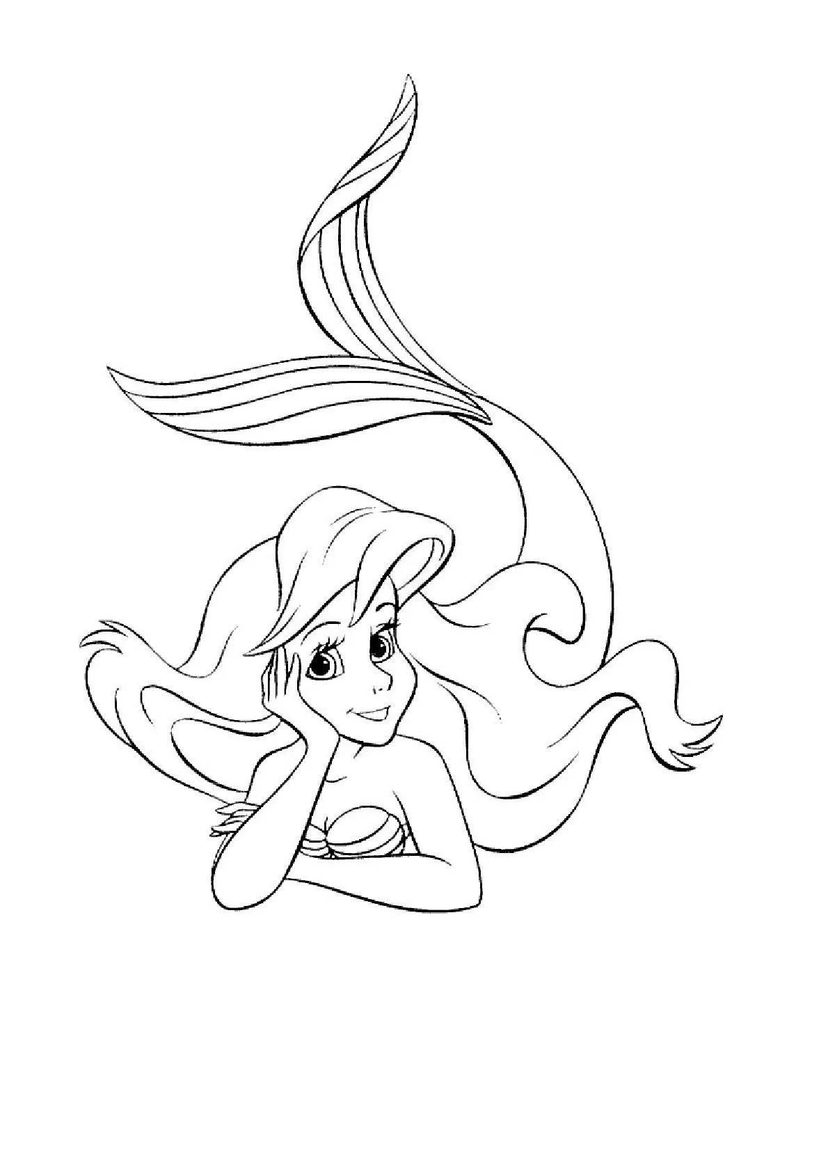 Ariel Reclinada para colorear HD fácil y bonito - Descarga e imprime gratis - Dibujo exclusivo de Sirenita