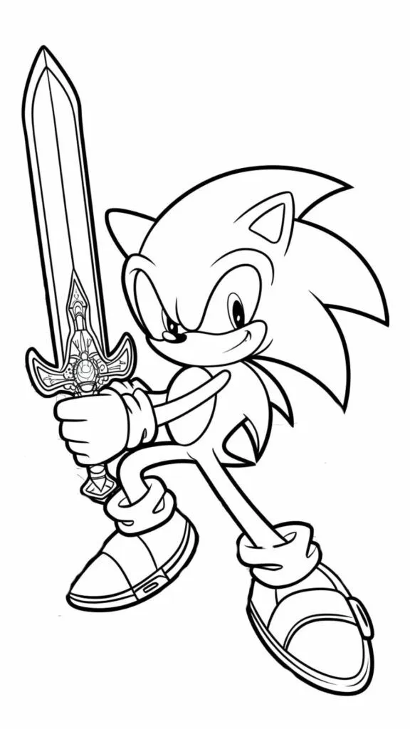 Ver dibujo completo de Sonic con Espada para colorear Dibujo de Sonic con Espada para colorear e imprimir gratis - Plantilla en alta calidad