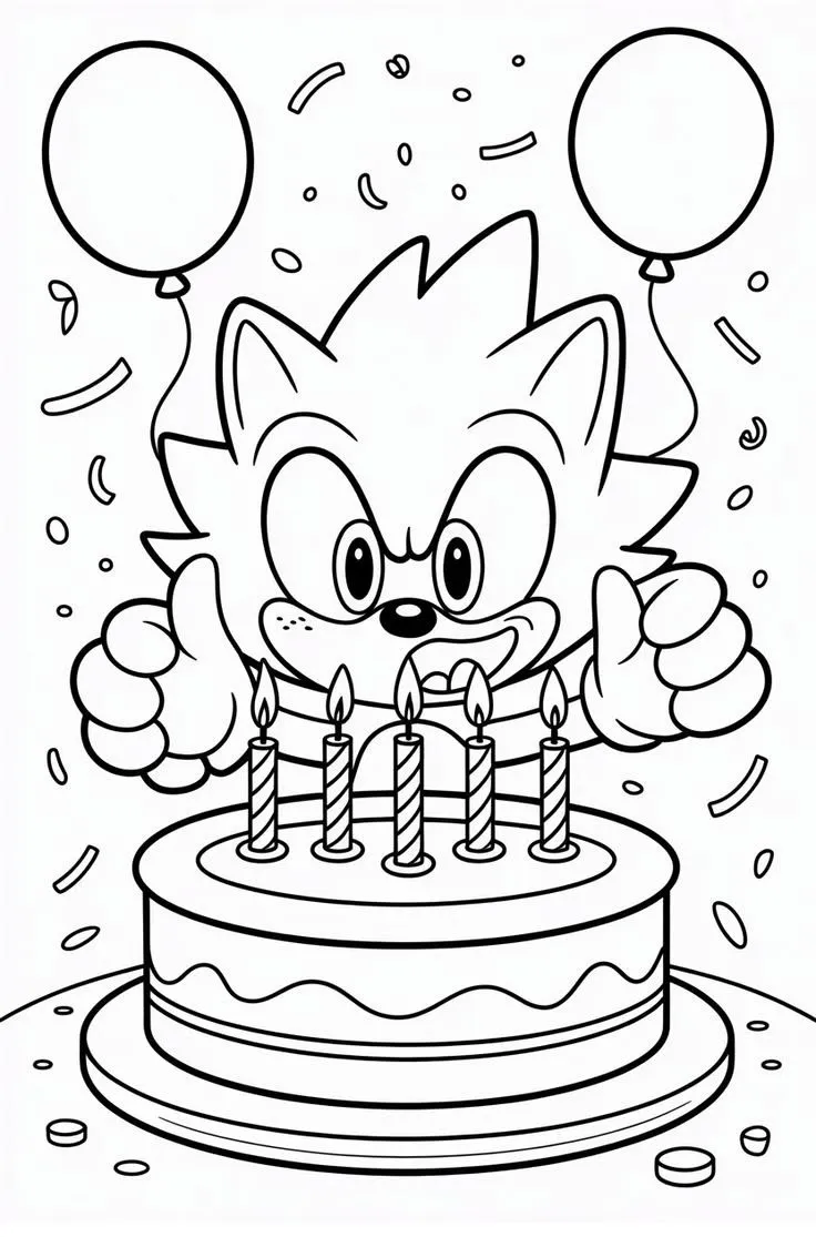 Ver dibujo completo de Sonic con Tarta de Cumpleaños para colorear Dibujo de Sonic con Tarta de Cumpleaños para colorear e imprimir gratis - Plantilla en alta calidad