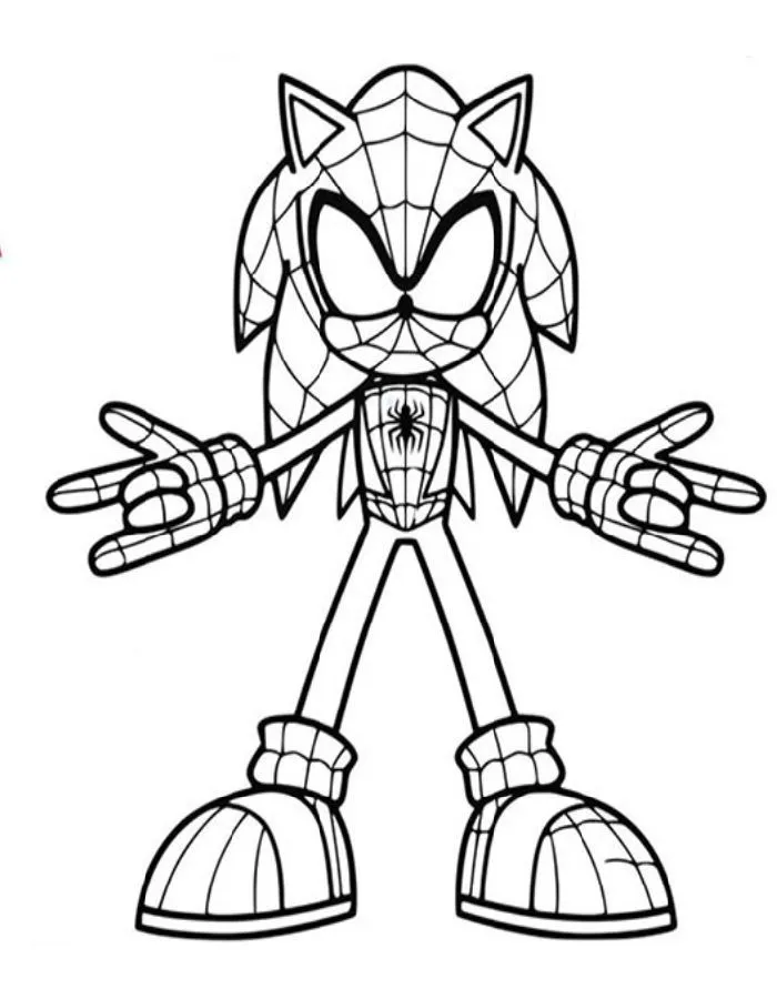Ver dibujo completo de Sonic Disfrazado de Spiderman para colorear Dibujo de Sonic Disfrazado de Spiderman para colorear e imprimir gratis - Plantilla en alta calidad