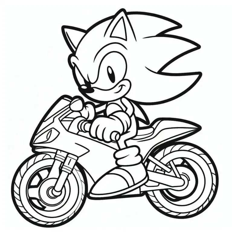 Ver dibujo completo de Sonic en Moto para colorear Dibujo de Sonic en Moto para colorear e imprimir gratis - Plantilla en alta calidad