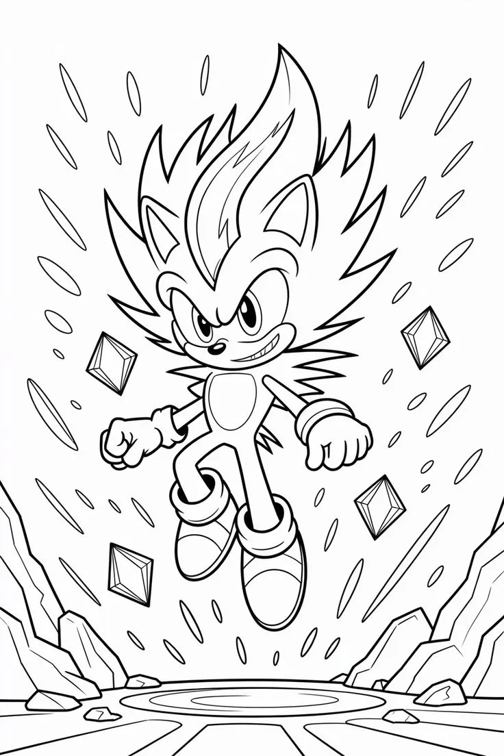 Ver dibujo completo de Super Sonic en Transformación para colorear Dibujo de Super Sonic en Transformación para colorear e imprimir gratis - Plantilla en alta calidad