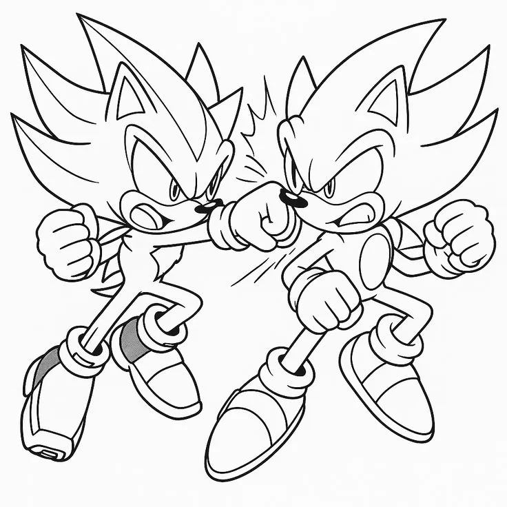 Ver dibujo completo de Super Sonic contra Sonic para colorear Dibujo de Super Sonic contra Sonic para colorear e imprimir gratis - Plantilla en alta calidad