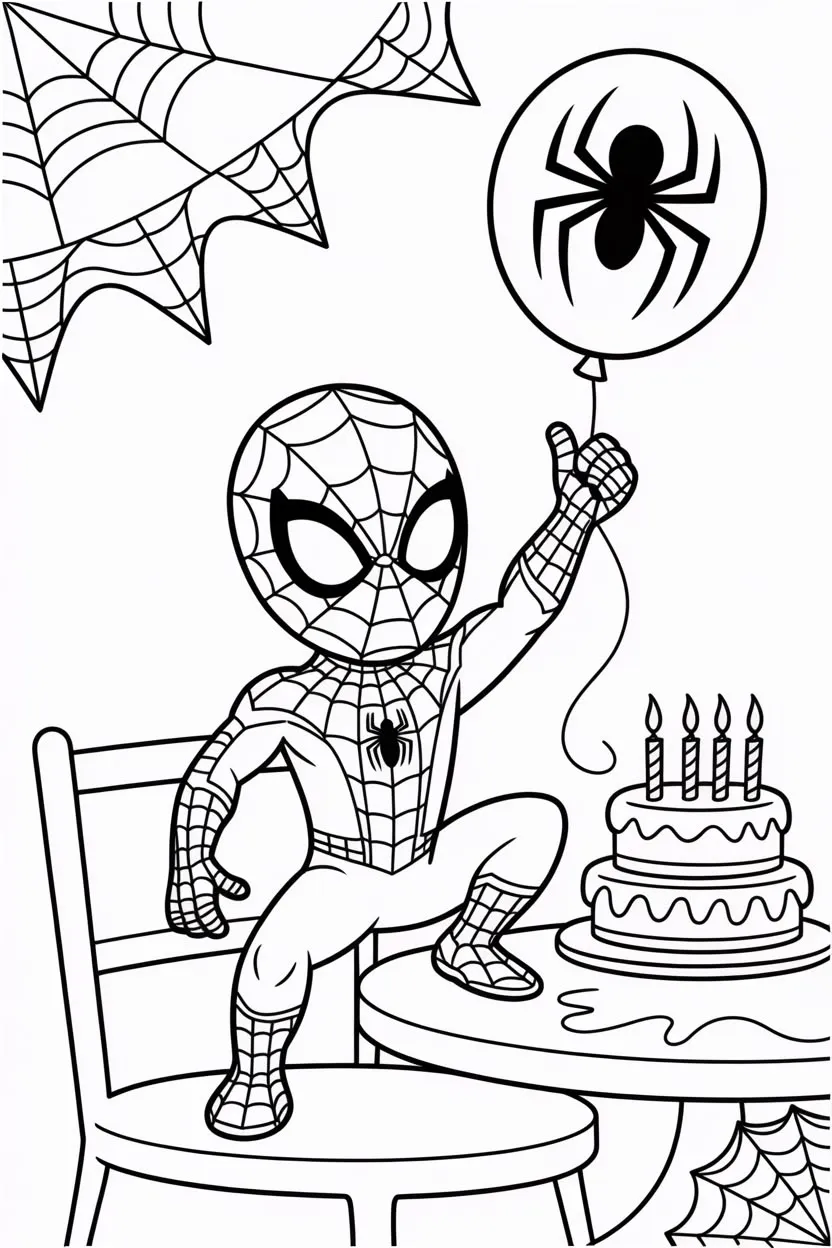 Ver dibujo completo de Spiderman Chibi Cumpleaños para colorear Dibujo de Spiderman Chibi Cumpleaños para colorear e imprimir gratis - Plantilla en alta calidad