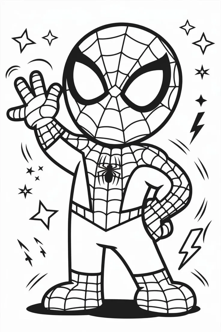 Spiderman Chibi para colorear HD fácil y bonito - Descarga e imprime gratis - Dibujo exclusivo de Spiderman