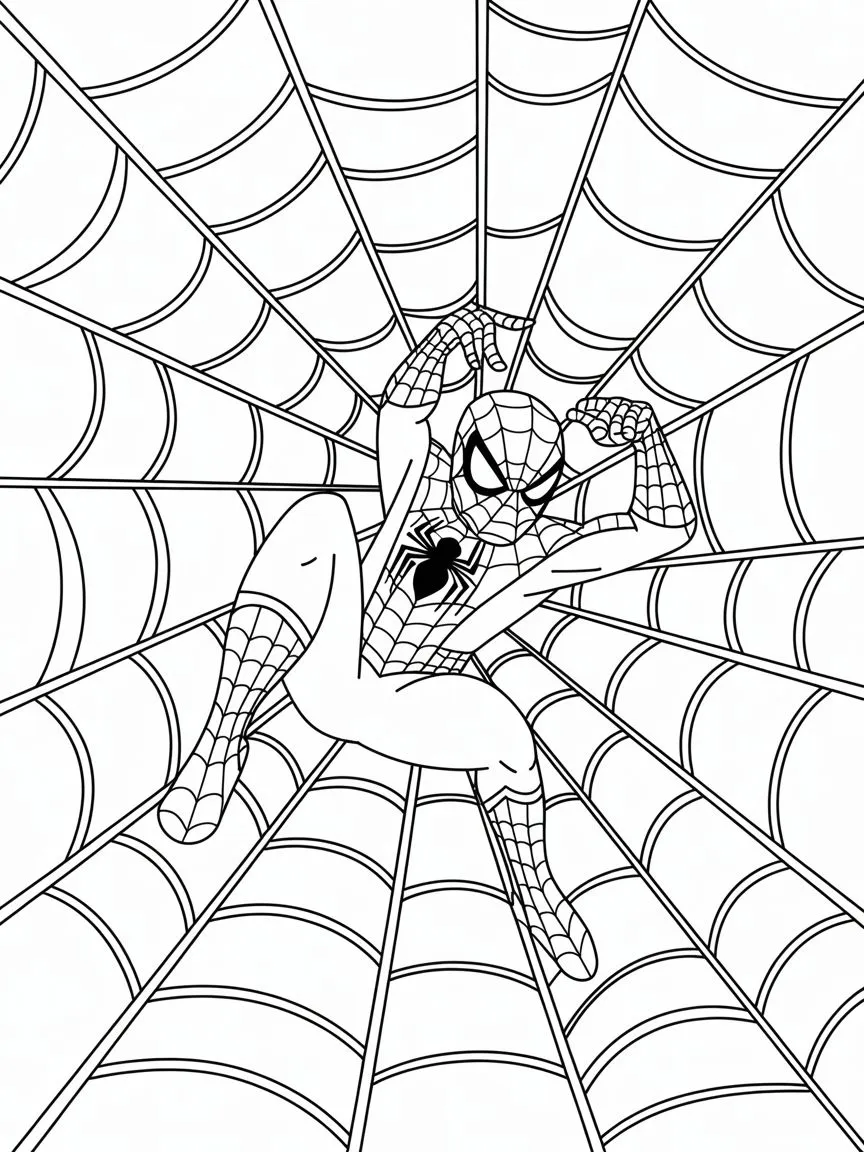 Ver dibujo completo de Spiderman Colgado de Telaraña para colorear Dibujo de Spiderman Colgado de Telaraña para colorear e imprimir gratis - Plantilla en alta calidad