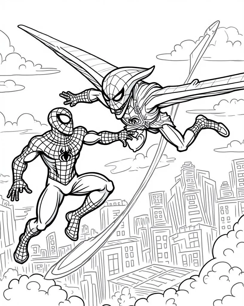 Spiderman contra Buitre Volando para colorear e imprimir Spiderman contra Buitre Volando para colorear