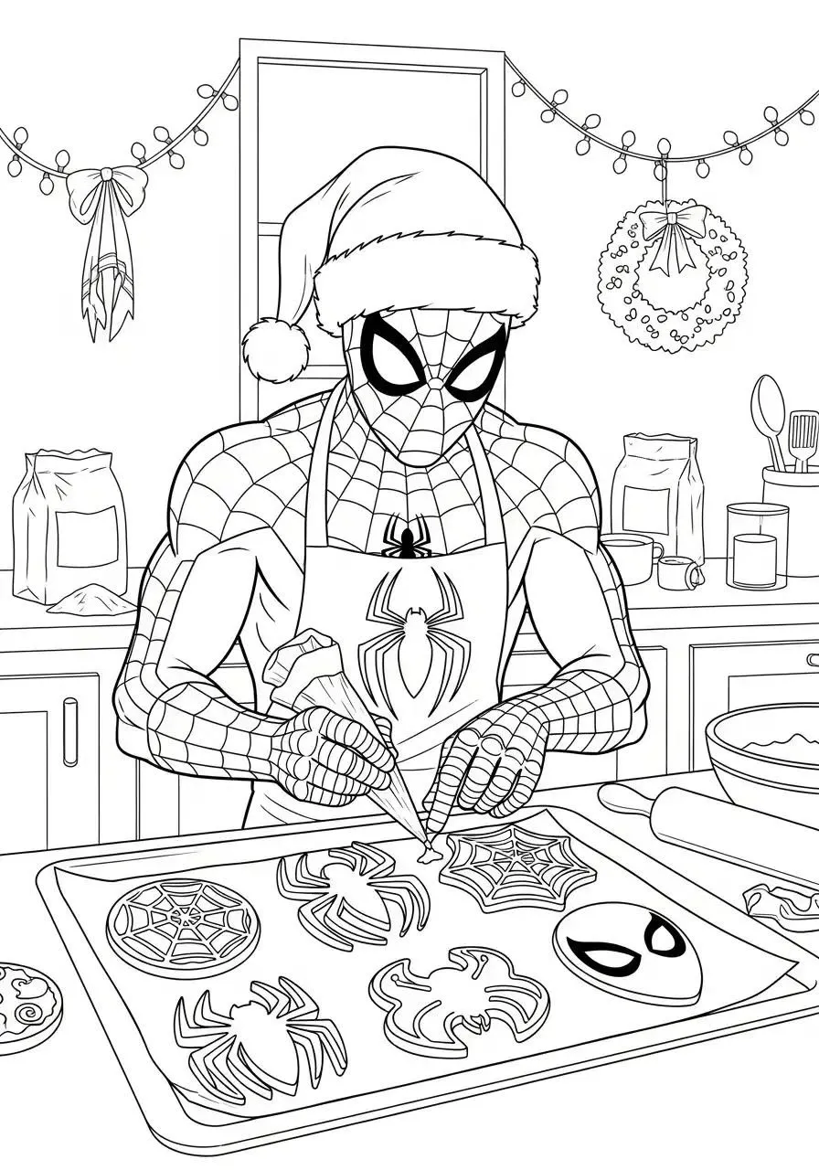Spiderman Haciendo Galletas Navidad para colorear e imprimir Spiderman Haciendo Galletas Navidad para colorear