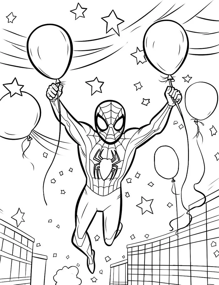 Dibujo relacionado de Spiderman con Globos para colorear