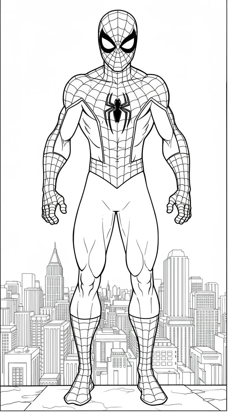 Ver dibujo completo de Spiderman Heroico Ciudad para colorear Dibujo de Spiderman Heroico Ciudad para colorear e imprimir gratis - Plantilla en alta calidad