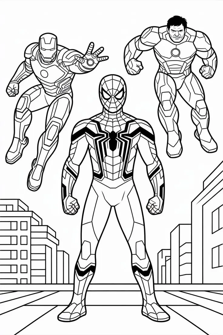 Iron Spider con Avengers para colorear e imprimir Iron Spider con Avengers para colorear - Spiderman