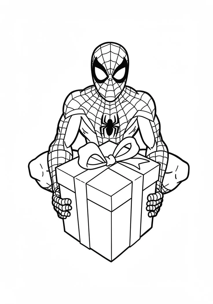 Ver dibujo completo de Spiderman Regalo Navidad para colorear Dibujo de Spiderman Regalo Navidad para colorear e imprimir gratis - Plantilla en alta calidad