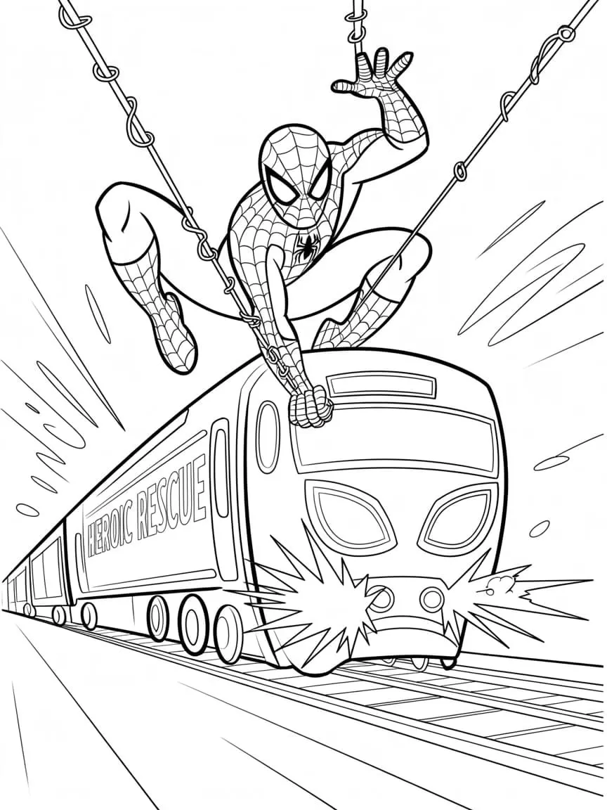 Spiderman Rescate en Tren para colorear e imprimir Spiderman Rescate en Tren para colorear