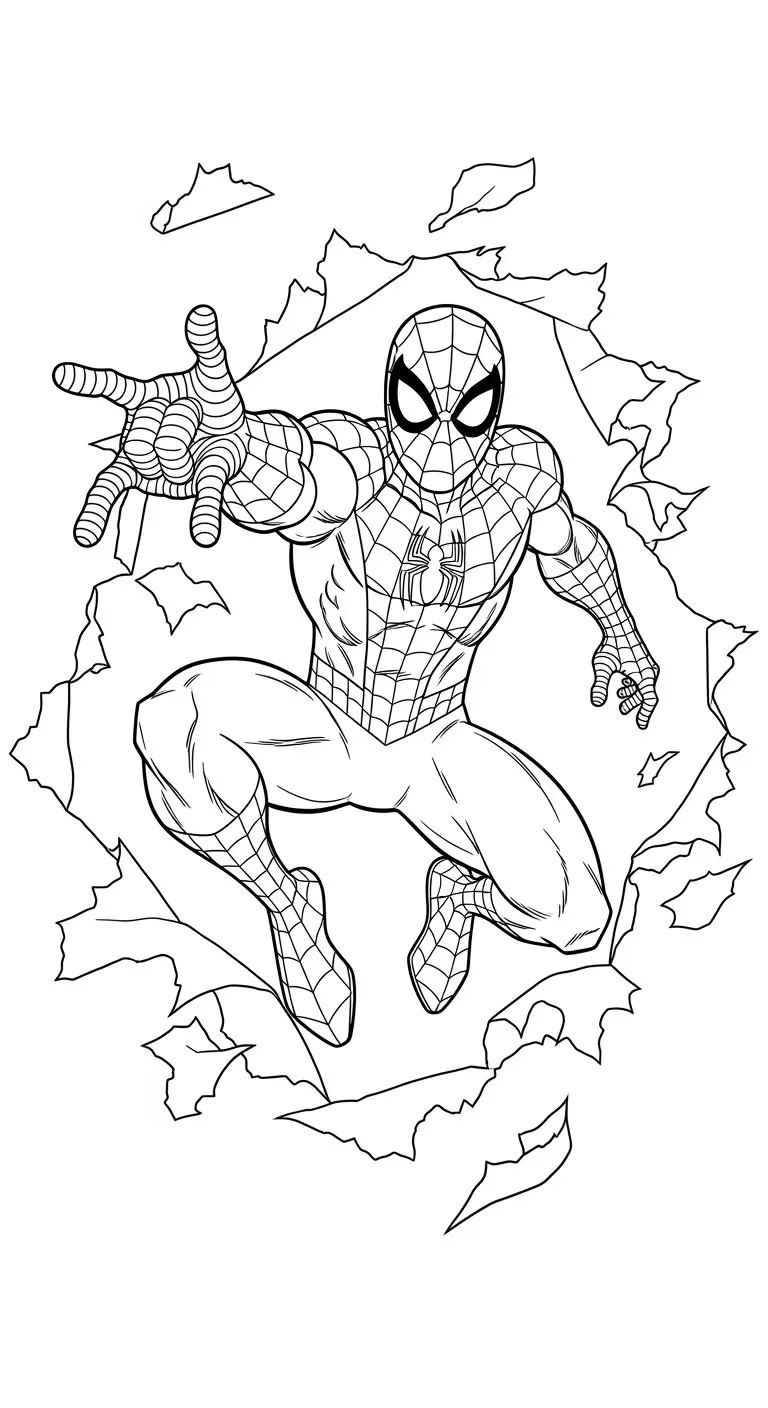 Ver dibujo completo de Spiderman Saliendo de Pared para colorear Dibujo de Spiderman Saliendo de Pared para colorear e imprimir gratis - Plantilla en alta calidad