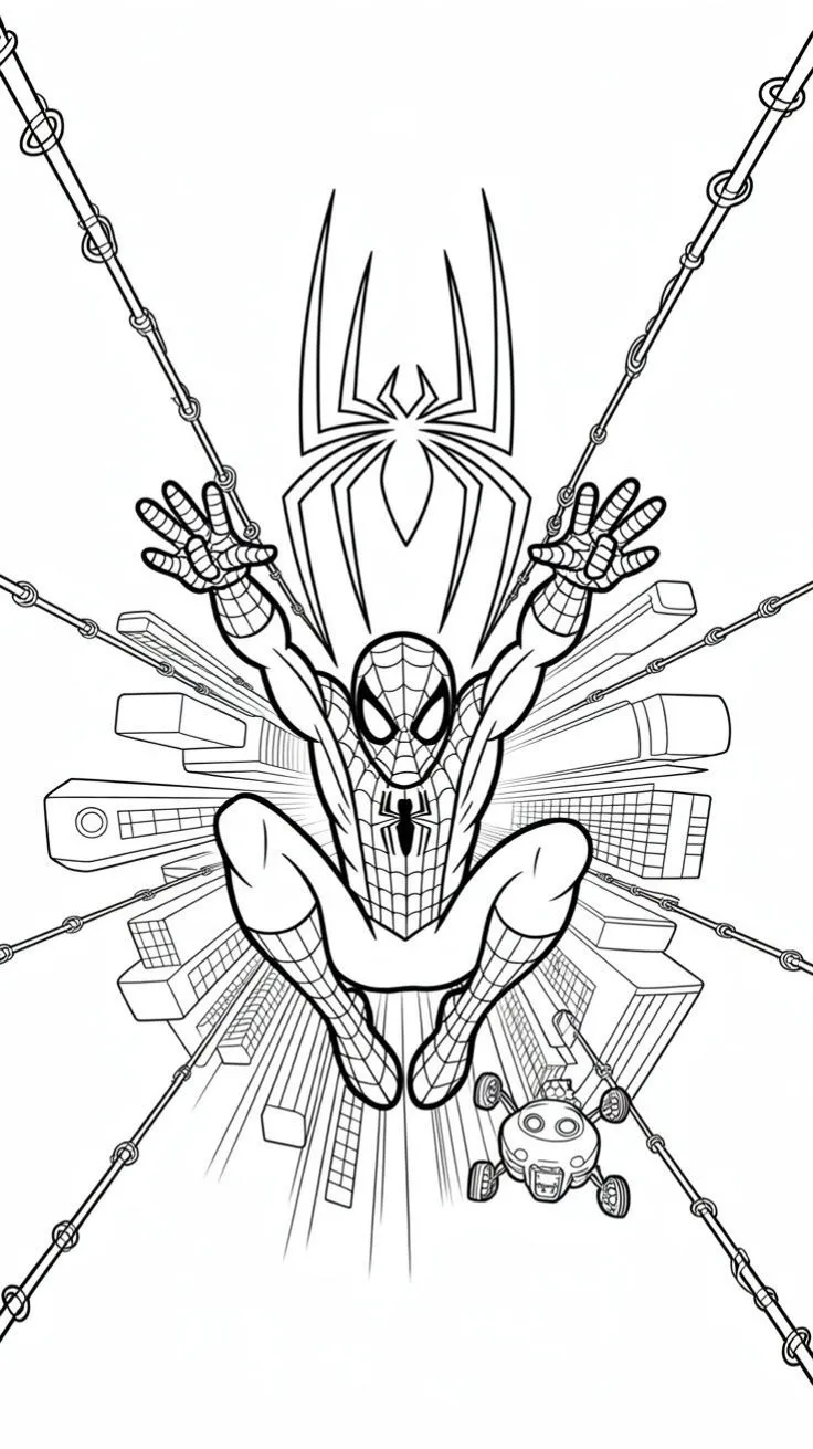 Ver dibujo completo de Spiderman en Tejado Atardecer para colorear Dibujo de Spiderman en Tejado Atardecer para colorear e imprimir gratis - Plantilla en alta calidad