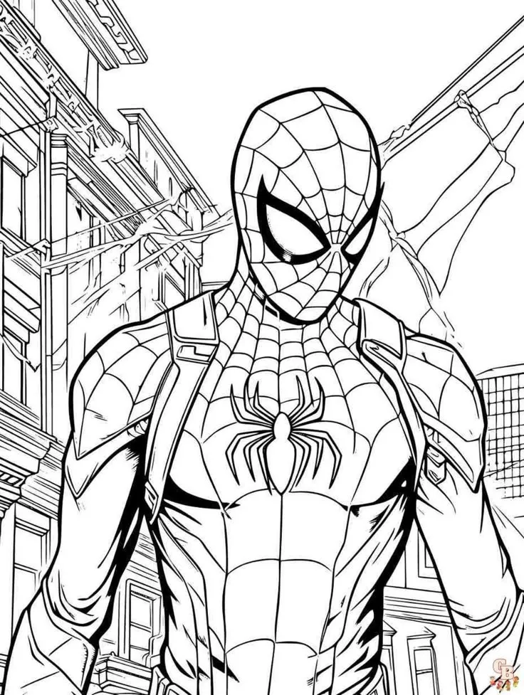 Spiderman Traje Avanzado para colorear HD fácil y bonito - Descarga e imprime gratis - Dibujo exclusivo de Spiderman