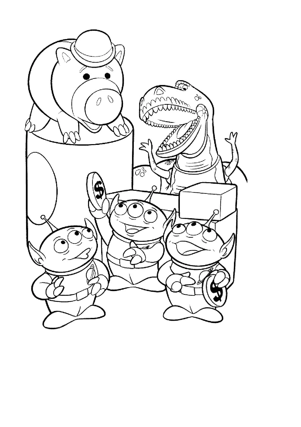Aliens, Rex y Hamm para colorear HD fácil y bonito - Descarga e imprime gratis - Dibujo exclusivo de Toy Story