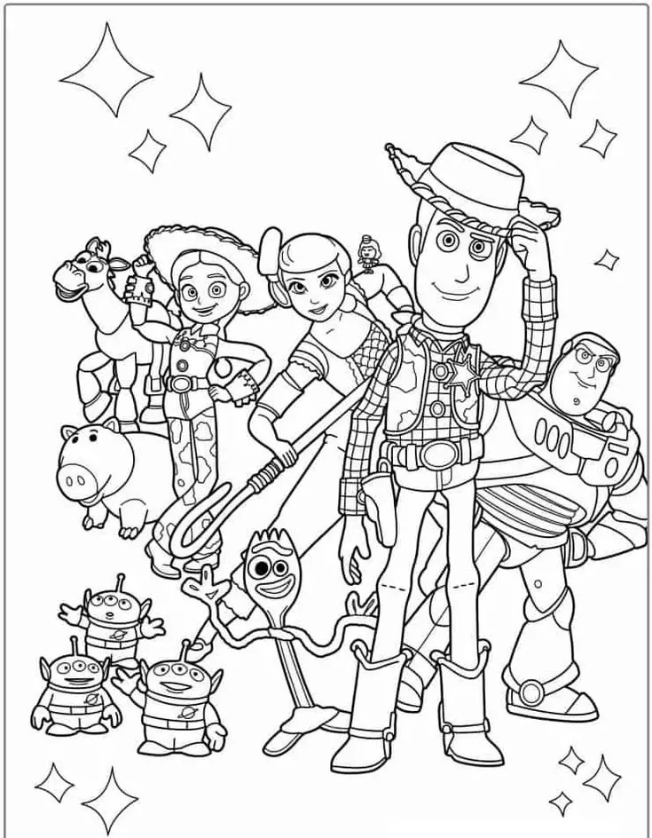 Ver dibujo completo de Toy Story 4 Grupo con Forky para colorear Dibujo de Toy Story 4 Grupo con Forky para colorear e imprimir gratis - Plantilla en alta calidad