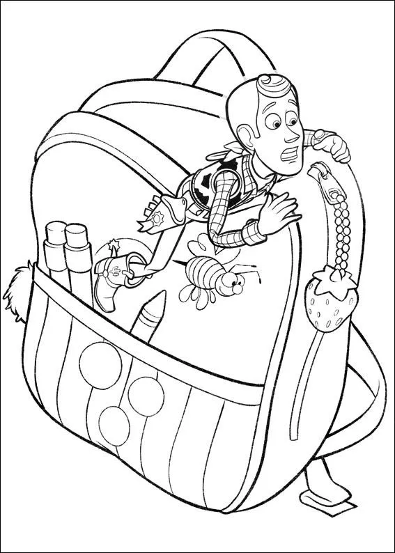 Ver dibujo completo de Woody en la Mochila Escolar para colorear Dibujo de Woody en la Mochila Escolar para colorear e imprimir gratis - Plantilla en alta calidad
