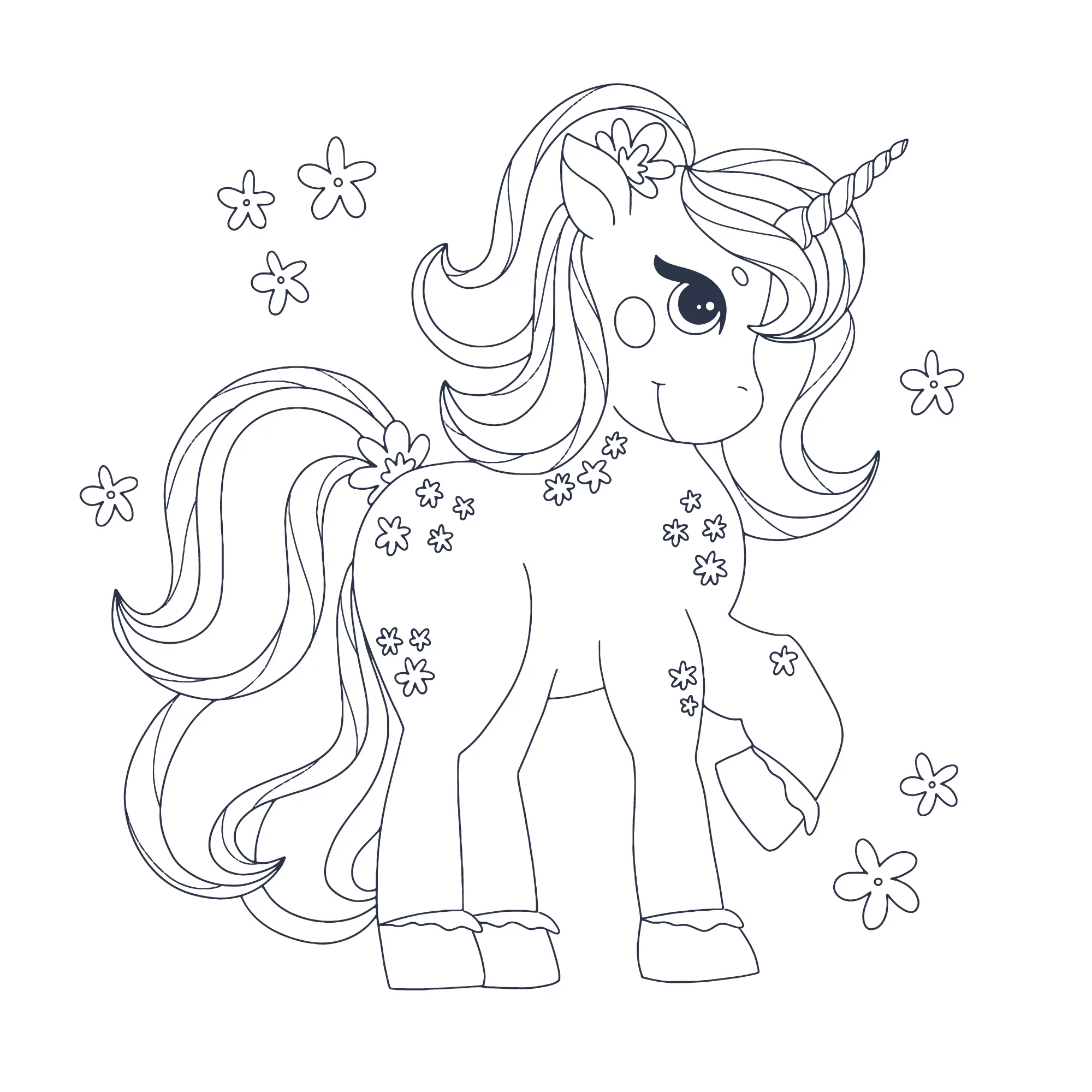 Ver dibujo completo de Unicornio Decorado con Flores para colorear Dibujo de Unicornio Decorado con Flores para colorear e imprimir gratis - Plantilla en alta calidad