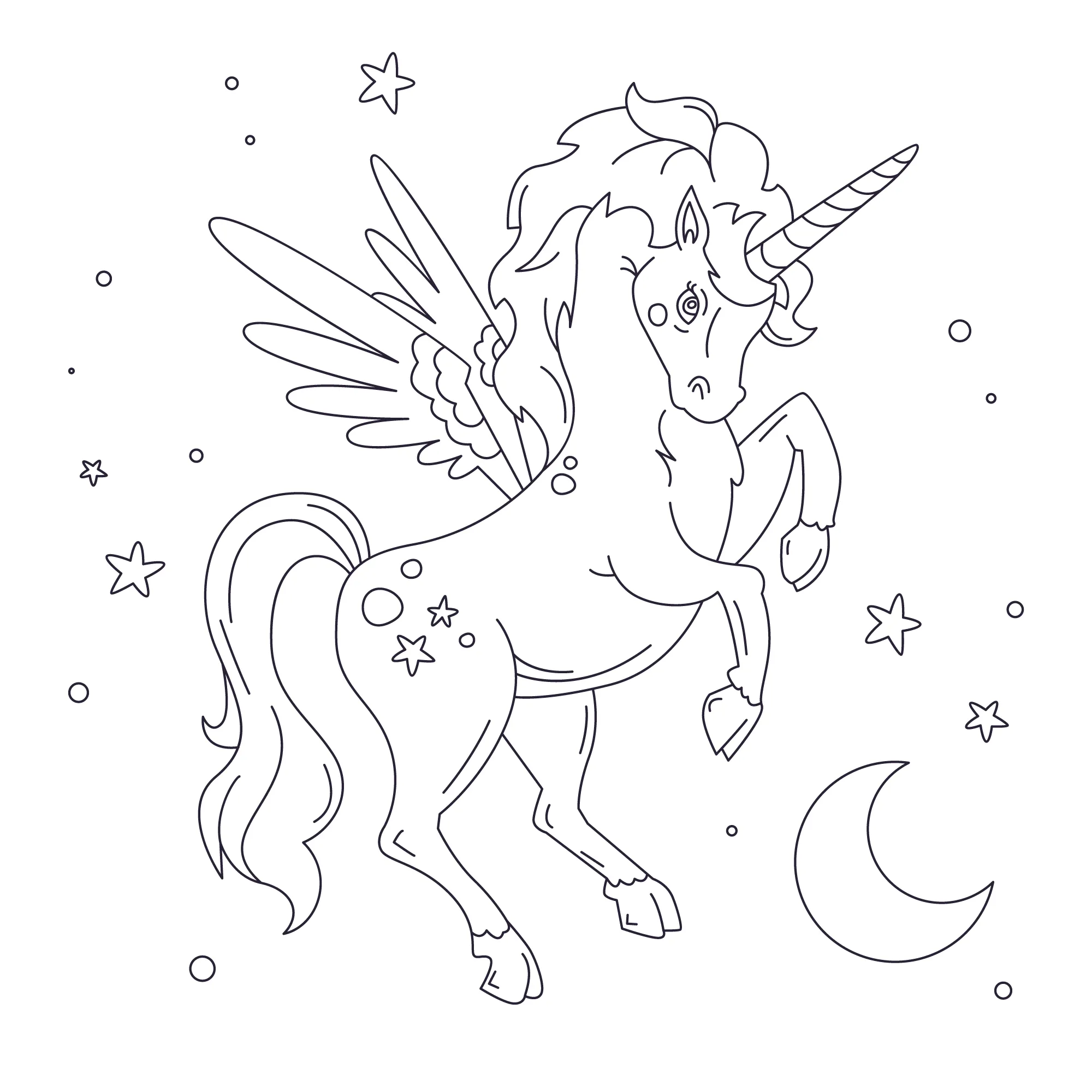 Dibujo relacionado de Unicornio con Luna para colorear